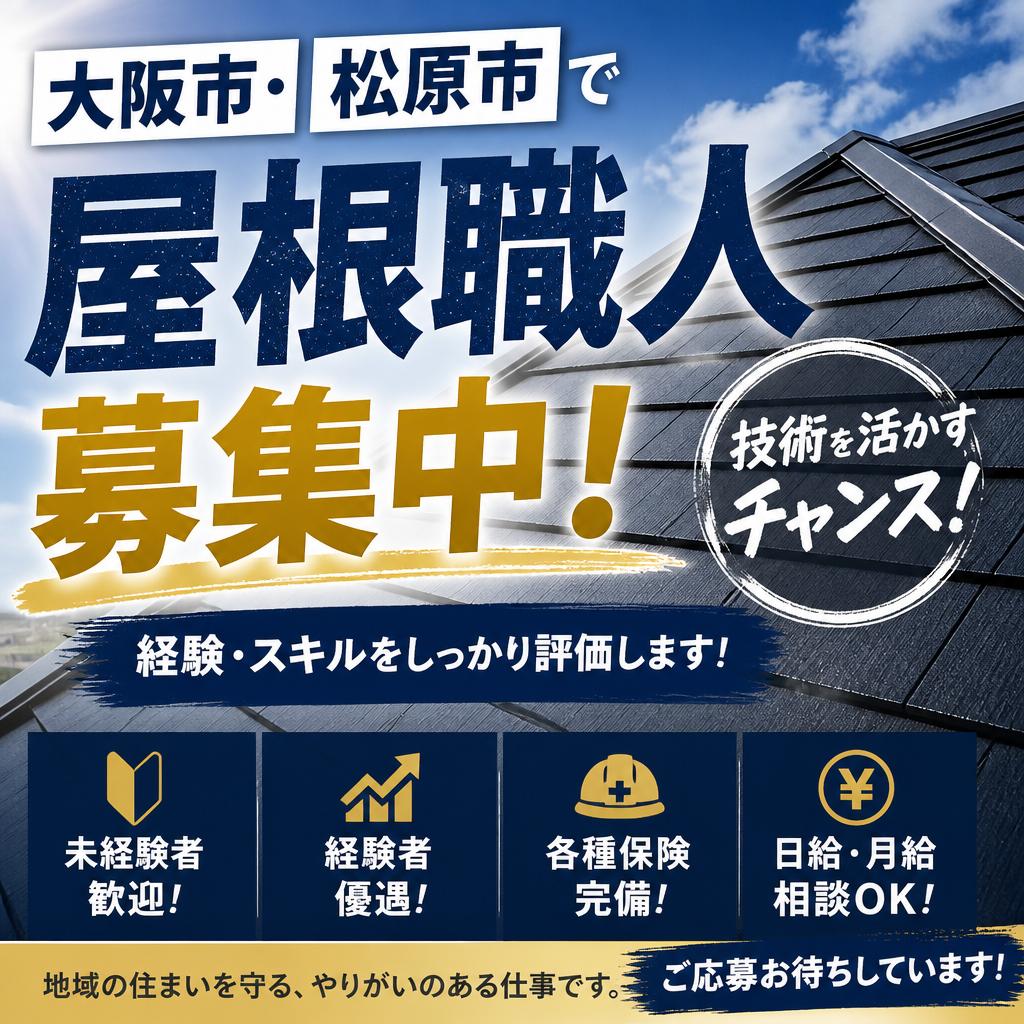 大阪市・松原市で屋根職人募集中！技術を活かすチャンス！