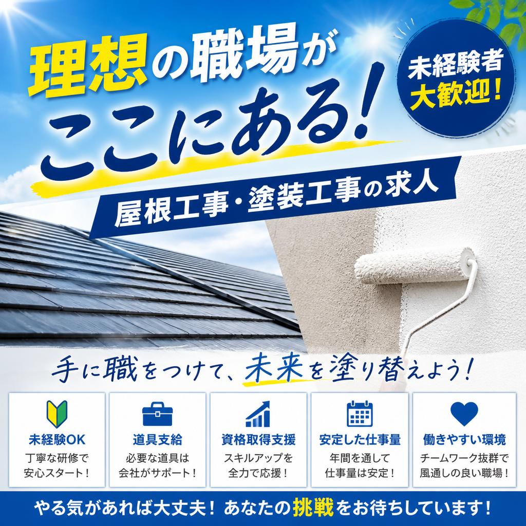 理想の職場がここにある！未経験者大歓迎の屋根工事・塗装工事の求人